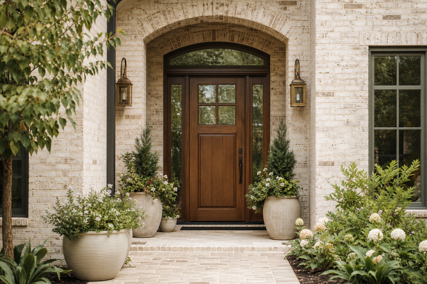 A Houston area entryway with a wood front door